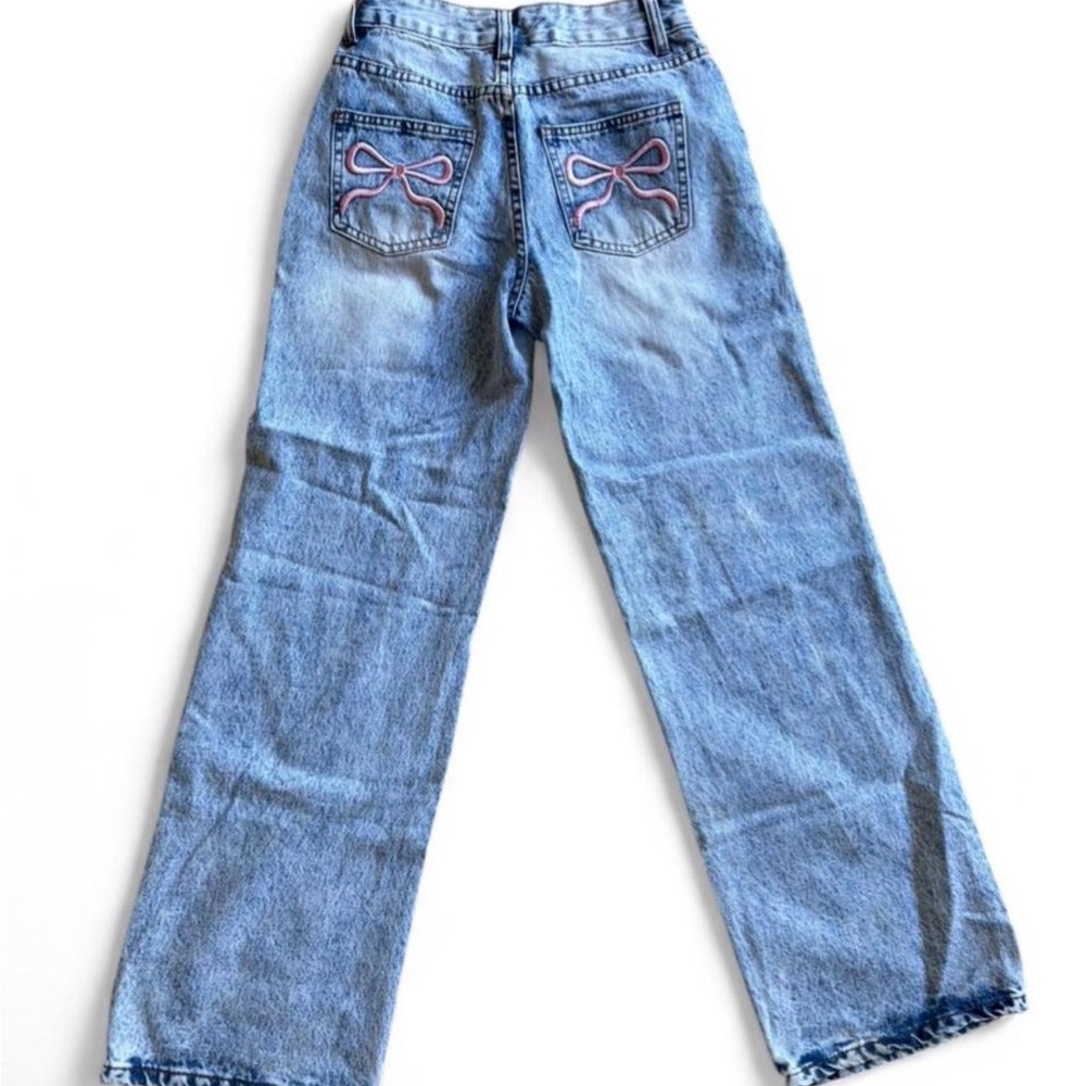 Telepatia Embroidered Bow Jeans Light Wash